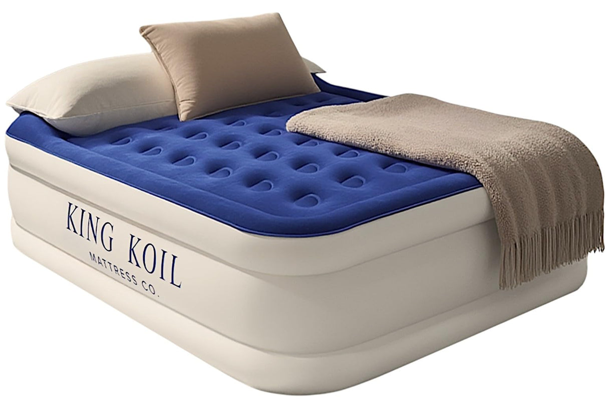 King Koil Luxury Air Mattress Full Size with Built-in Pump for Home, Camping & Guests, 16" Inflatable Airbed Double High Adjustable Blow Up Mattress, Durable - Portable and Waterproof King Koil