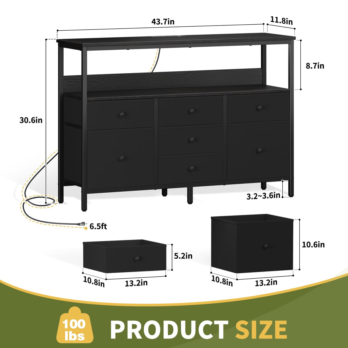 Yoobure TV Stand Dresser for Bedroom, 7 Fabric Drawers Entertainment Center, LED Dressers with Power Outlets, TV Stands for Living Room with Storage Shelf, TV Console Entertainment Stand up to 50" TV Yoobure