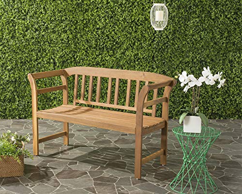 Safavieh PAT6742A Outdoor Collection Porterville 2 Seat Bench, Natural - WoodArtSupply