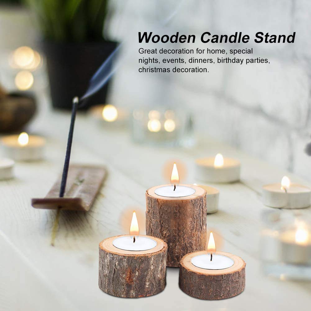 LOGANUSJ Tea Light Candle Holders, Personalized Wooden Votive Tealight Holder for Wedding Centerpieces for Table, Rustic Wedding Party Birthday Holiday Home Decoration (Set of 3) - WoodArtSupply