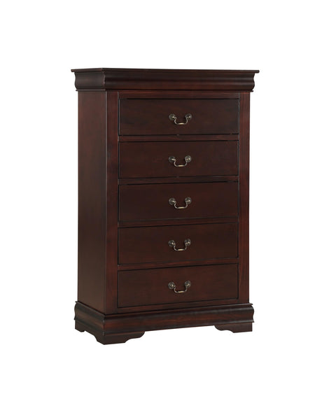 VERAHOME Modern Cherry Finish Chest, Solid Wood Chest with Five Drawers Bedroom Chest with Storage, Wood Tall Dresser, for Nursery, Living Room, Entryway and Hallway VERAHOME