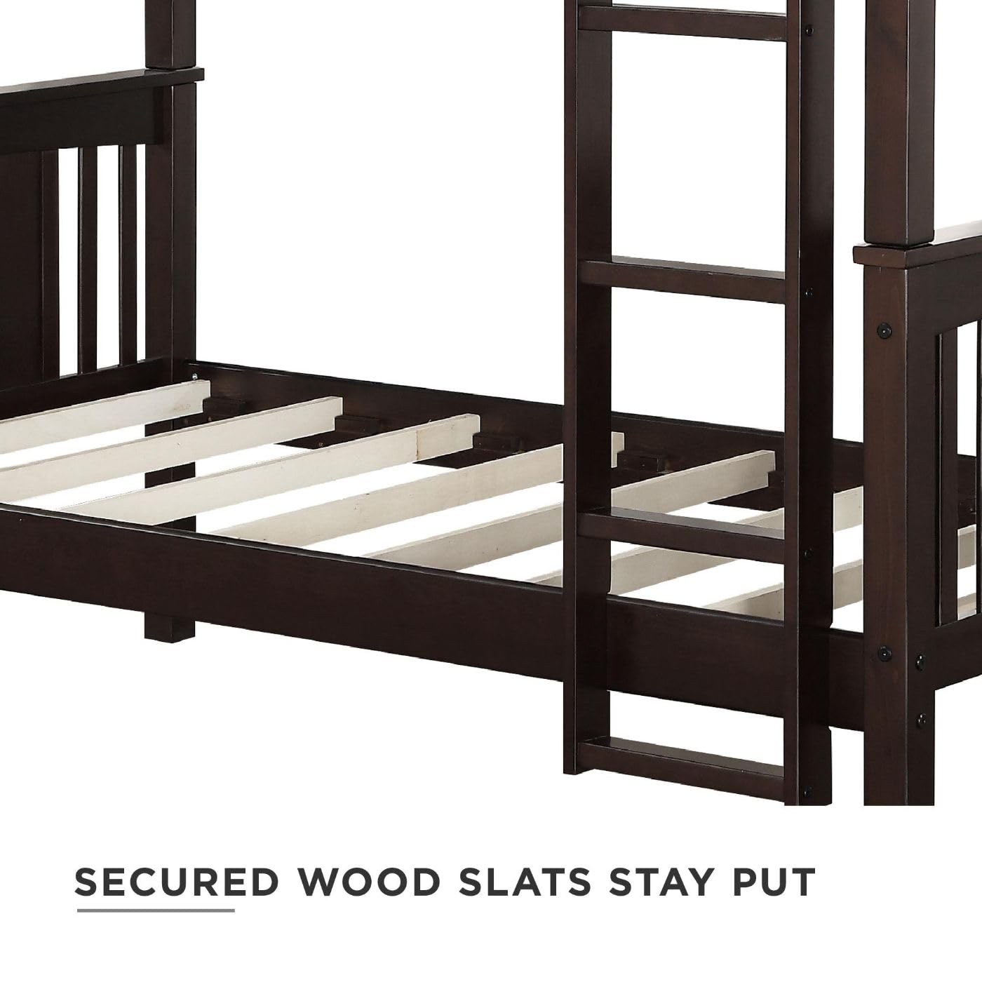 DHP Dylan Espresso Twin-Over-Twin Convertible Bunk Bed with Ladder and Guardrail - WoodArtSupply