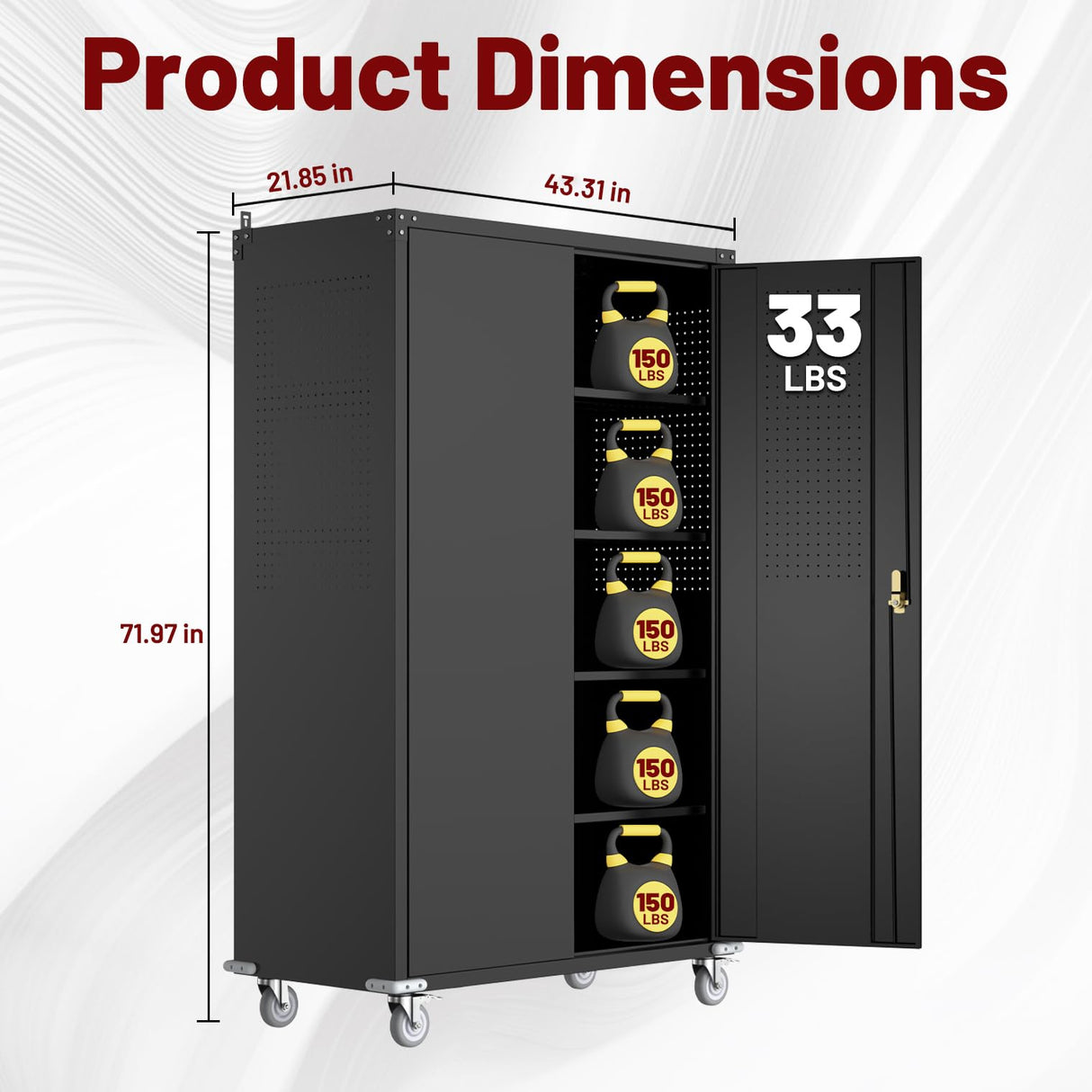 Reykilor Tall & Wide Metal Garage Storage Cabinet with 4 Adjustable Shelves, 43''W x 22''D x 72''H with Wheels & Pegboards, Heavy Duty Lockable Garage Cabinet for Warehouse, Basement, Office, Gym Reykilor