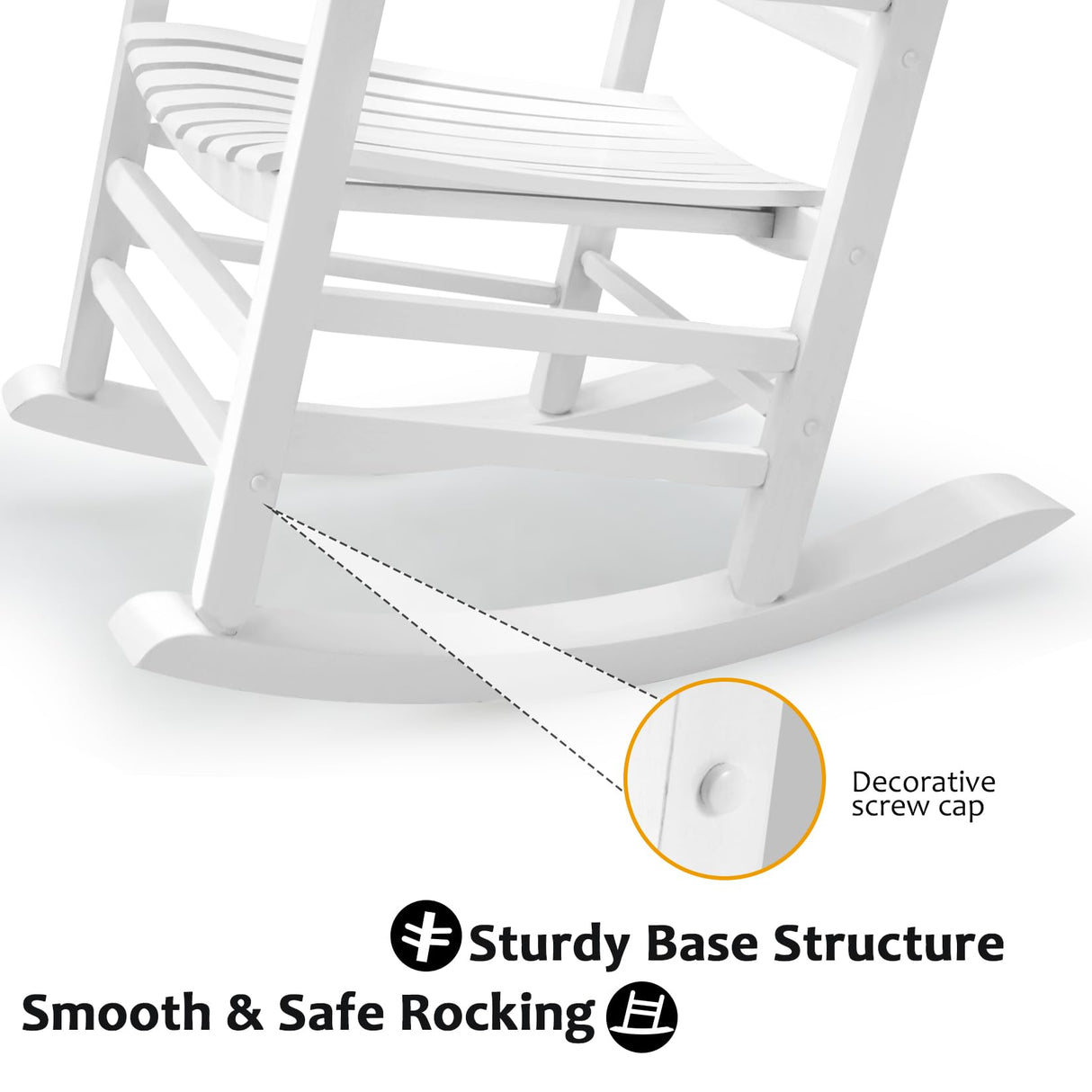 Hupmad Wooden Rocking Chair Rocker Outdoor Oversized Porch Rocker Chair,Patio Wooden Rocker with High Back and Armrest,All Weather Rocker Slatted for Backyard,Garden,400 lbs Support,White Hupmad