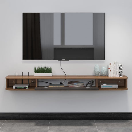 Pmnianhua Floating TV Shelf, 55'' Wall Mounted TV Stand Floating TV Console Media Entertainment Under TV Shelf for Bedroom Livingroom (Walnut) Pmnianhua