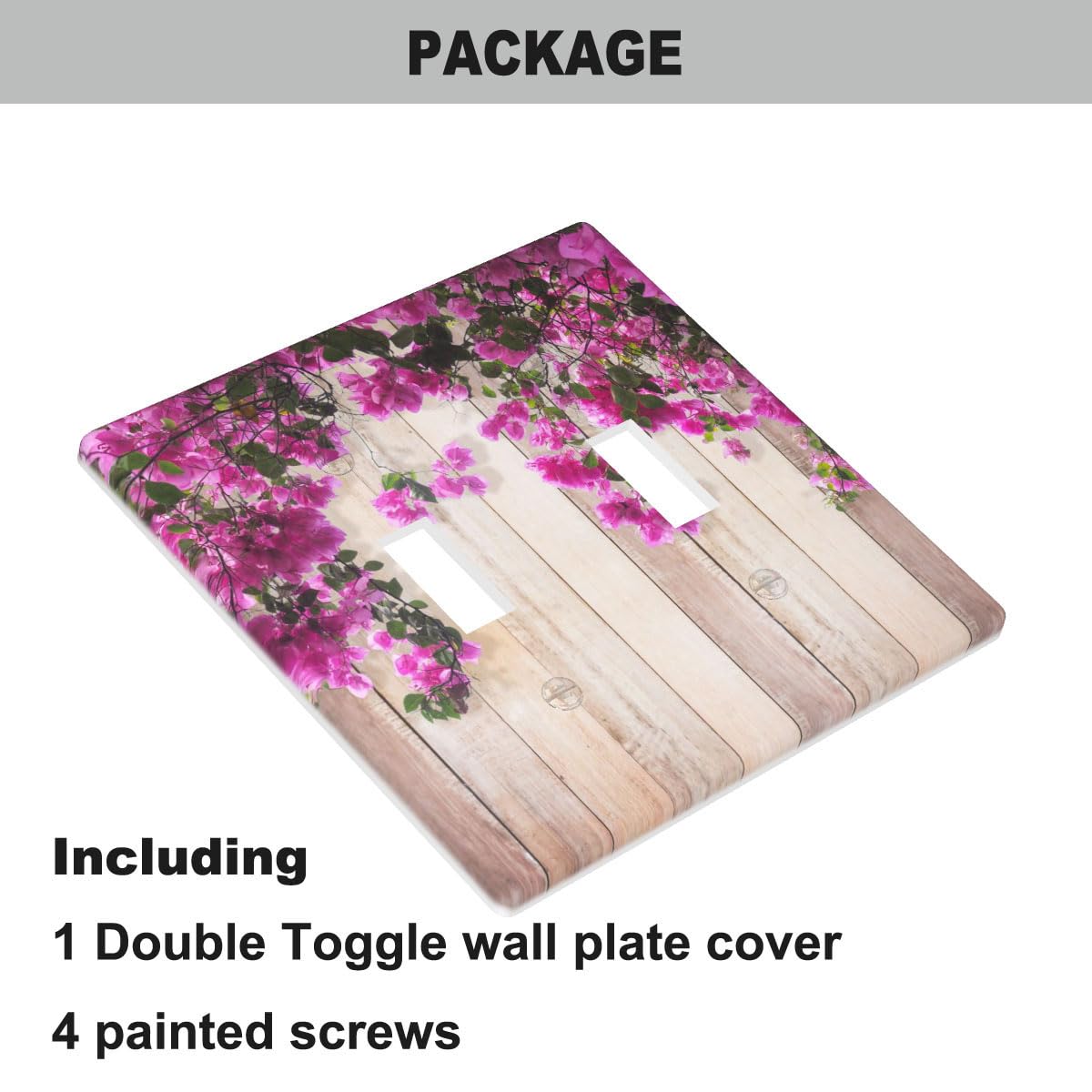 Pznen Rustic Farmhouse 2-Gang Wall Plate Double Toggle Switch Covers Farm Purple Lilac Floral Flowers on Country Wooden Light Switch Covers for Bedroom Bathroom Pznen