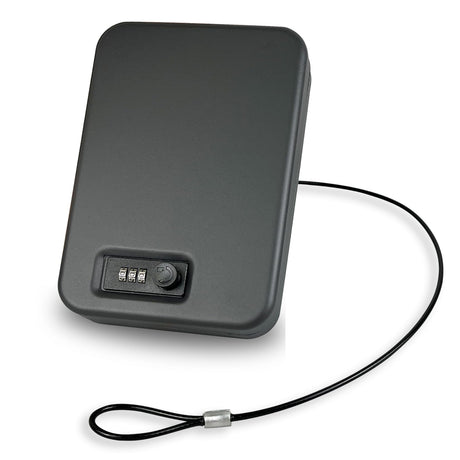 YIYITOOLS Small Gun Safe, Pistol Safe Small Handgun Lock Box with Resettable Combination Lock, Heavy-Duty Alloy Steel Handgun Lock Box, Foam Padding, Security Cable, Ideal for Car,Travel,Home, BLack YIYITOOLS