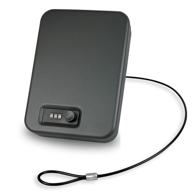 YIYITOOLS Small Gun Safe, Pistol Safe Small Handgun Lock Box with Resettable Combination Lock, Heavy-Duty Alloy Steel Handgun Lock Box, Foam Padding, Security Cable, Ideal for Car,Travel,Home, BLack