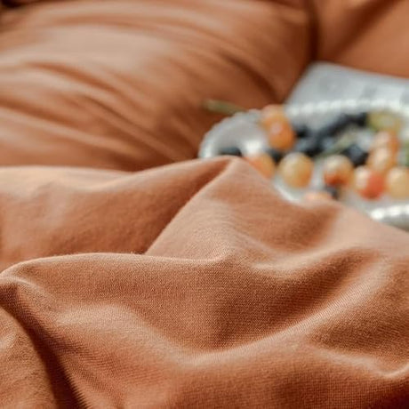 AMWAN Jersey Knit Cotton Duvet Cover Set Solid Pumpkin Color, Luxury Soft Comforter Cover Queen Size 3 Piece Bedding Set 1 Duvet Cover 2 Pillowcases Set AMWAN