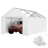 Carport Replacement Canopy Cover Sidewalls for 10x20FT Frame, Heavy Duty Garage Car Tent Shelter Tarp with Ball Bungees, Waterproof & UV Protected (White, Frame is not Included) Yustuf