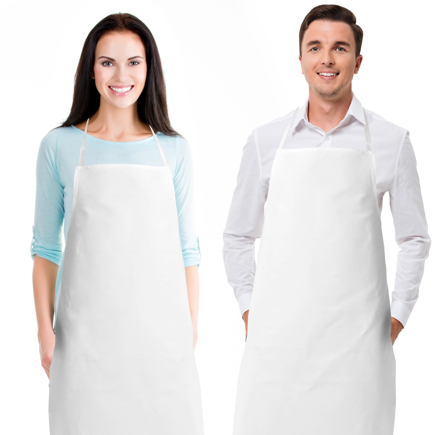 White Classic White Aprons for Adults - Commercial Chef Apron, Kitchen Aprons for Men and Women without Pockets, Sublimation Aprons, Plain Bib Artist Aprons Set - 2 Pack