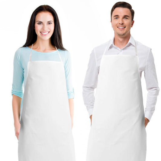 White Classic White Aprons for Adults - Commercial Chef Apron, Kitchen Aprons for Men and Women without Pockets, Sublimation Aprons, Plain Bib Artist Aprons Set - 2 Pack