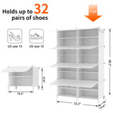 AWTATOS Shoe Rack, 8 Tier Shoe Storage Cabinet with Door, 32 Pair Shoe Organizer Shelves for Closet Hallway Bedroom Entryway, White AWTATOS