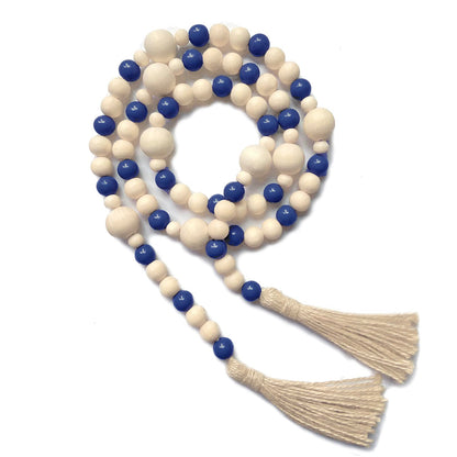 OMISHE Wood Bead Garland with Tassels 61 Inches, Wooden Beads Garland, Boho Home Decor, Decorative Beads Garland Decor, Farmhouse Beads Garland for Tiered Tray Decor Navy Blue