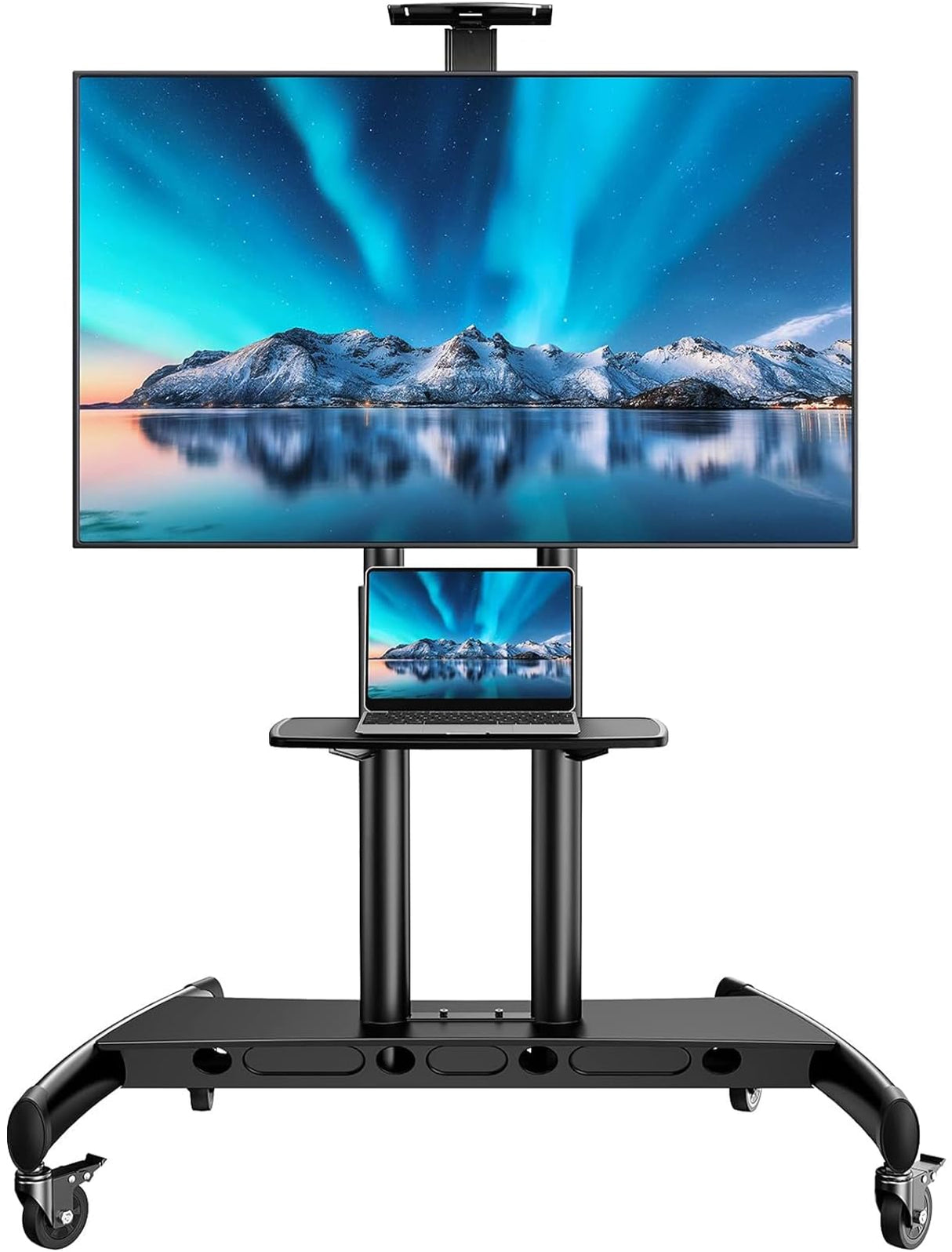 PERLESMITH Mobile TV Stand for 55-90 Inch Flat/Curved Screen TV Max VESA 800x500mm Outdoor TV Cart with Height Adjustable AV Shelf- UL Certificated Rolling Floor TV Stand Holds up to 200Lbs (PSTVMC07) PERLESMITH