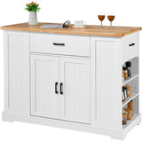 VEVOR Kitchen Island Cart, 46" Wood Top Breakfast Bar with Storage Cabinet, Farmhouse Kitchen Table with Adjustable Shelf, Drawer, for Dining Kitchen Living Room, White VEVOR