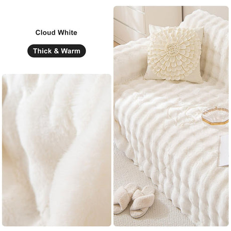 AMWAN Cozy Faux Fur Couch Cover Large Fuzzy Blanket for Sofabed,Loveseat Thick Cozy Shaggy Sofa Slipcover for Sectional,L Shaped Sofa Pets Multifunctional Throws Living Room Decor,Cloud White,71x134’’ AMWAN
