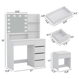 Furniouse 37" W Vanity Desk, Vanity Mirror with Lights and Table Set with 5 Drawers, Vanity Set 3 Lighting Modes Brightness Adjustable for Bedroom Studio Furniouse