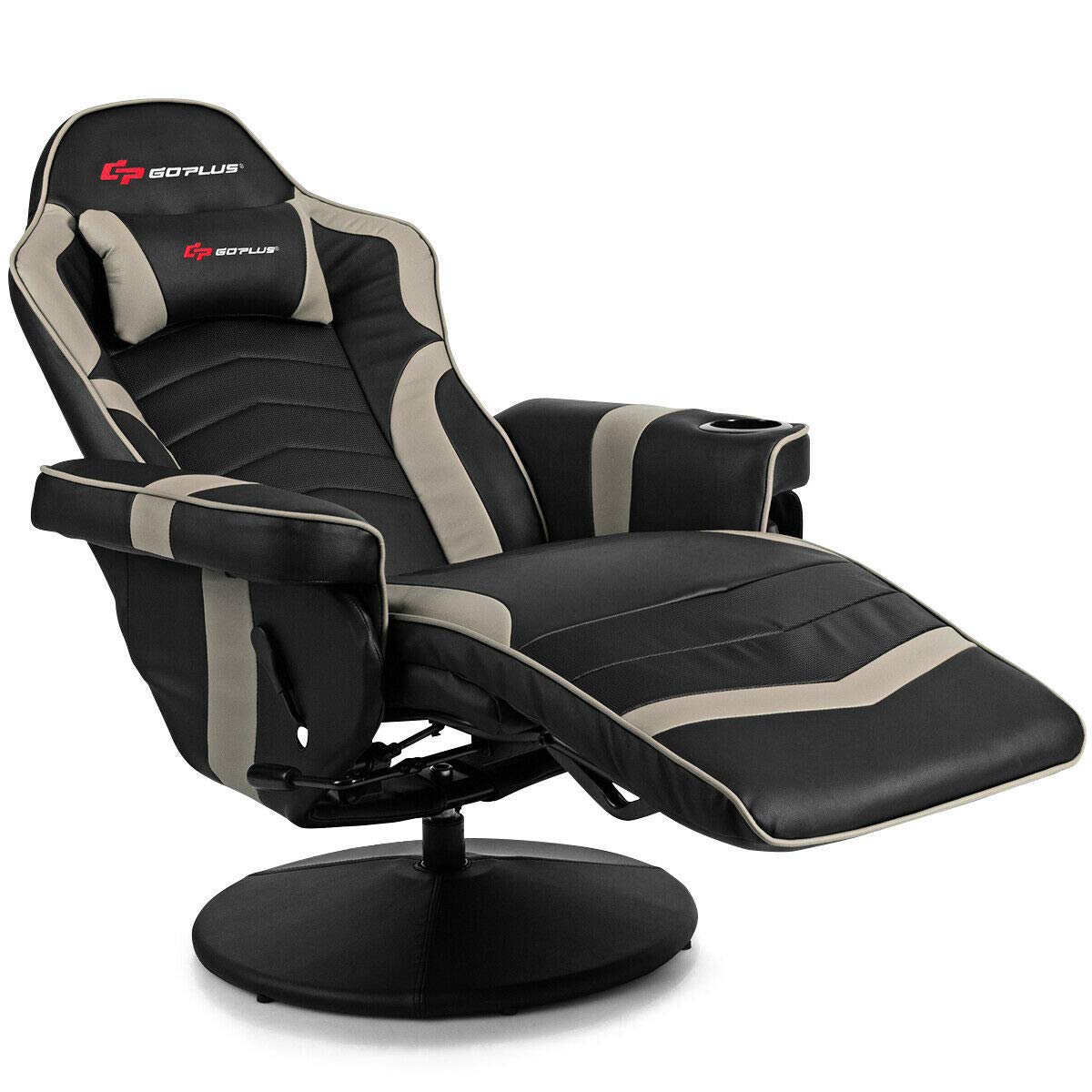 Goplus Massage Gaming Chair, Racing Style Gaming Recliner w/Adjustable Backrest and Footrest, Ergonomic High Back PU Leather Computer Office Chair Swivel Game Chair w/Cup Holder and Side Pouch Goplus