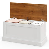 LOKO 35.5” Storage Bench, Lift Top Storage Box with Metal Hinges, Entryway Storage Chest with Safety Hydraulic Strut, Large Farmhouse Storage Trunk for Living Room, Bedroom, White and Natural LOKO