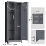 LUCYPAL 65" H Metal Garage Storage Cabinet with Shelves and Lock,Broom Closet Storage Cabinet with Hanging Rods for Mops,Garage Tool Cabinets for Utility Room,Laundry Room,Grey LUCYPAL