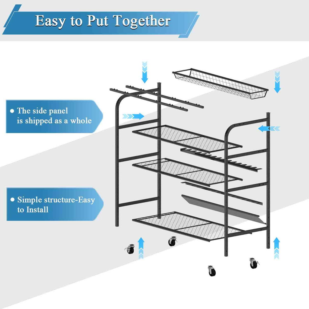 Bknius Fishing Rod Holder for Garage for 15 Rods, Fishing Pole Holders for Fishing Gear Storage Organizer, Fish Rod Rack Basement, Metal Black with Big Wheels, 4-Tier Bknius