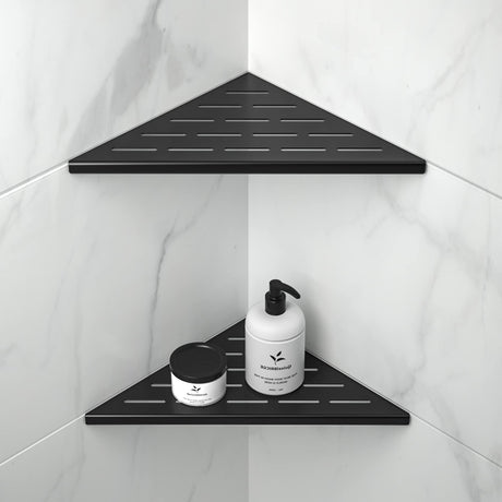 Bernkot Corner Shower Shelf 10" Matte Black 304 Stainless Steel Slot Design Recessed Corner Shelves, Grout in Bathroom Shower Shelf for Tiled Wall, 2 Pack Bernkot