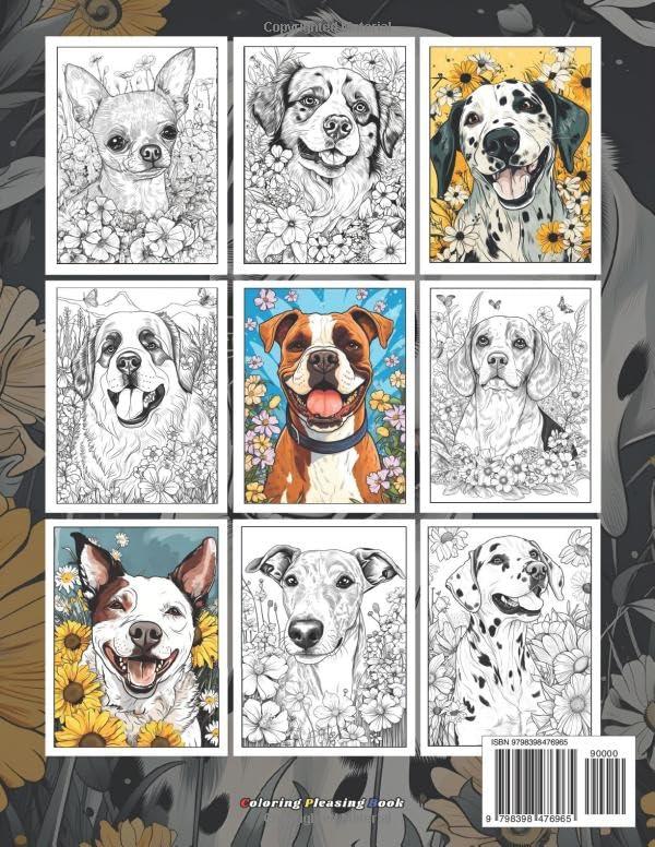 100 Dogs, Furry Happy Flowers: Adult Coloring Book for Dog Lovers, 100 Unique Beautiful Dogs Breed Designs and Flowers for Stress Relief and Relaxation, Coloring Book WoodArtSupply