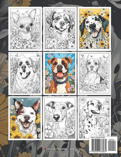 100 Dogs, Furry Happy Flowers: Adult Coloring Book for Dog Lovers, 100 Unique Beautiful Dogs Breed Designs and Flowers for Stress Relief and Relaxation, Coloring Book