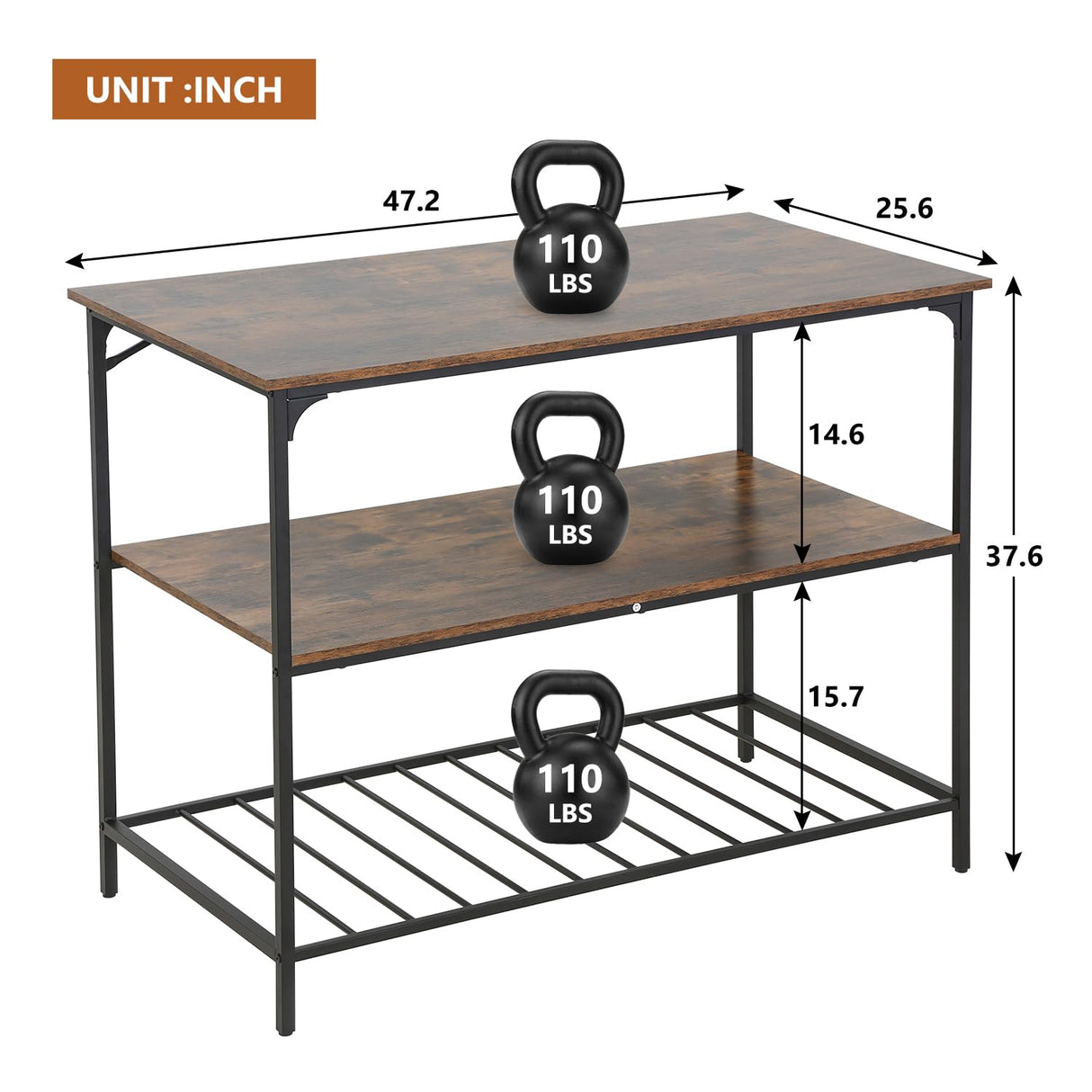 PayLessHere 3 Tier Kitchen Island Kitchen Storage Kitchen Counter with Large Storage Space Thick Board Top Solid Structure for Kitchen Coffee Shop Restaurant Living Room Dinning Room,Brown PayLessHere