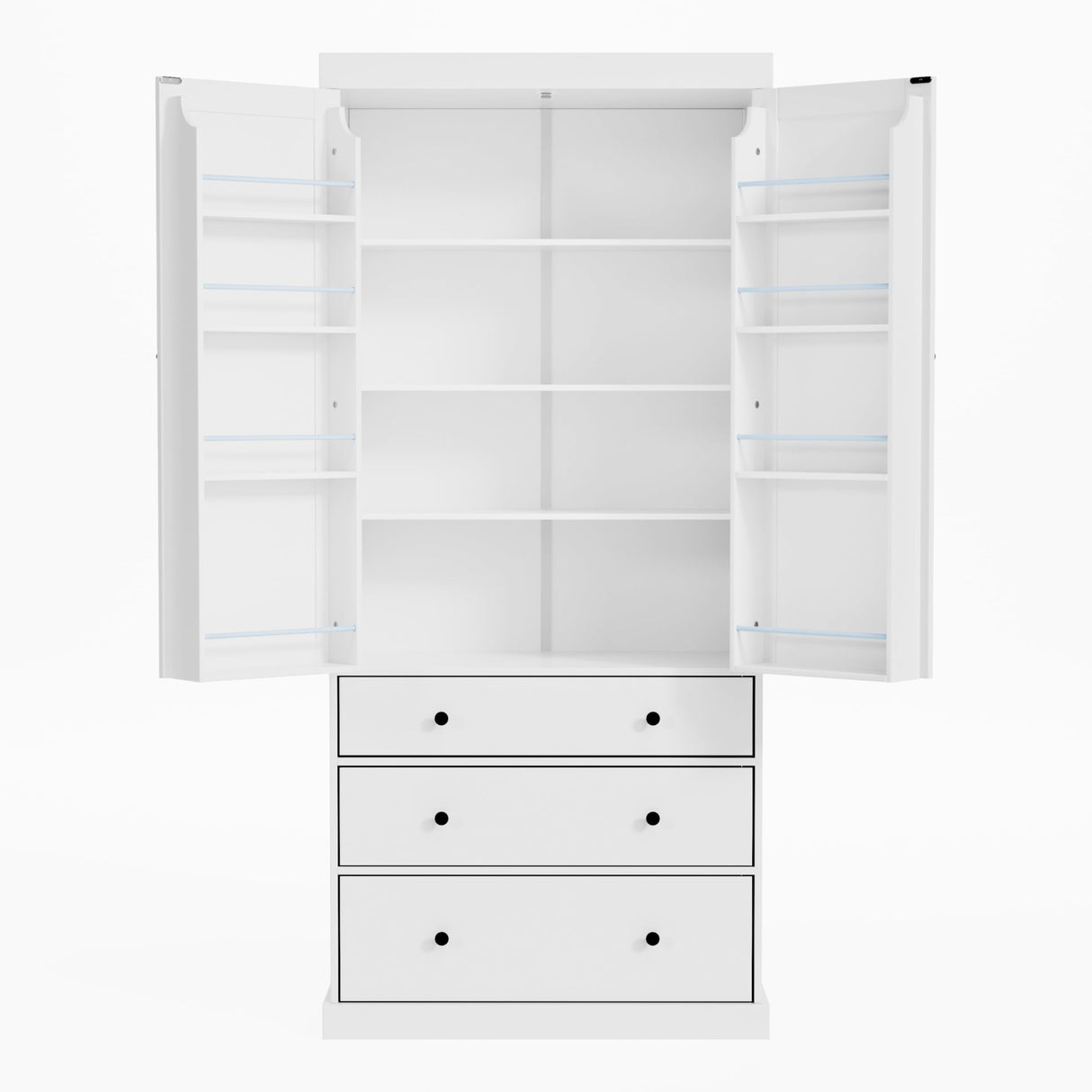 77inch Farmhouse Kitchen Pantry, Wood Storage Cabinet With 3 Adjustable Shelves, Freestanding Tall Cupboard Storage Cabinet With 8 Door Shelves And 3 Drawers For Kitchen, Dining Room (White-CR) Tdewlye