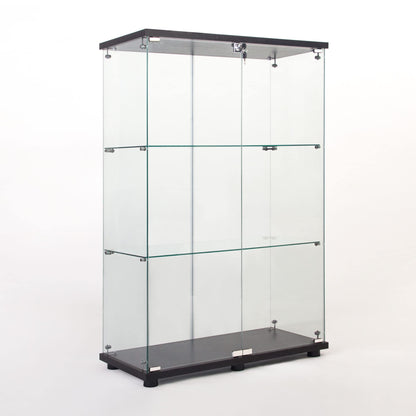 Yoluckea 3 Shelves Glass Cabinet with 2 Doors, Floor Standing Clear Glass Curio Cabinet Collection Display Case for Living Room Bedroom 49.49” x 31.77”x 14.37” Black