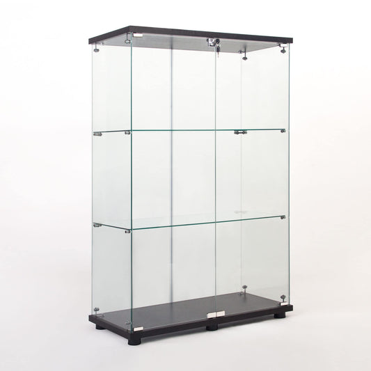 Yoluckea 3 Shelves Glass Cabinet with 2 Doors, Floor Standing Clear Glass Curio Cabinet Collection Display Case for Living Room Bedroom 49.49” x 31.77”x 14.37” Black