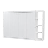 HABITRIO Full Size Murphy Bed, Wooden Wall Cabinet Bed with Bookshelf, White HABITRIO