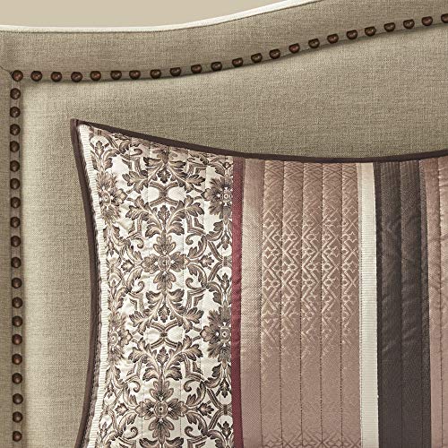 Madison Park Quilt Set Luxurious Jacquard Stripes Design - All Season, Coverlet Bedspread Lightweight Bedding Layer, Shams, Decorative Pillow, Full/Queen(90"x90"), Floral Red 5 Piece Madison Park