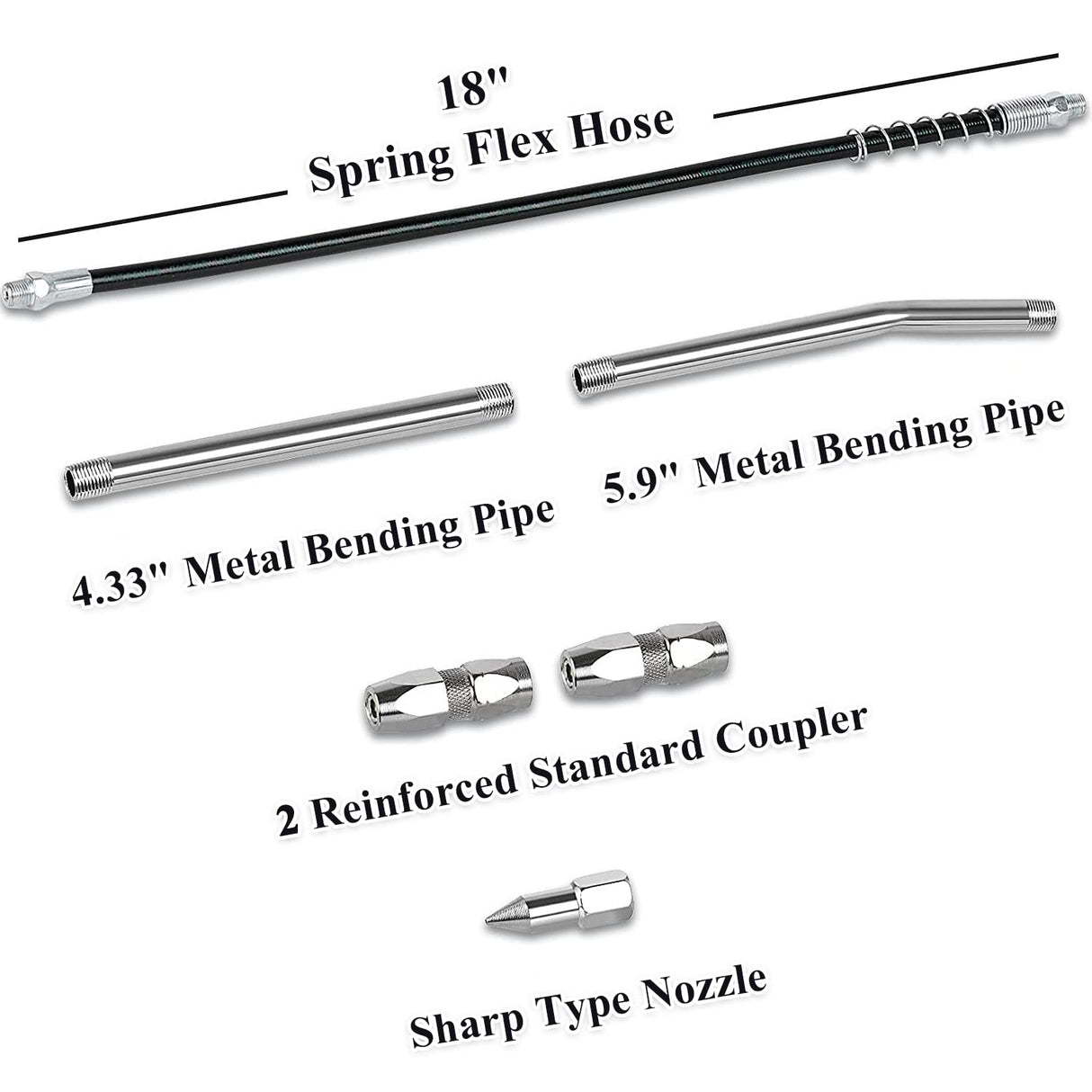 HANTUO Grease Gun, 8000 PSI Heavy Duty Pistol Grip Grease Gun Kit with 14 oz Load, 18 Inch Spring Flex Hose, 2 Grease Couplers, 2 Extension Rigid Pipes and 1 Sharp Type Nozzle, Suit for Zerk Fittings HANTUO