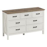 LYNSOM Farmhouse 7 Drawers Dresser for Bedroom, Wood Rustic Wide Chest of Drawers with Deep Drawers, Metal Handle, Storage Dressers Organizer for Entryway, Hallway, Antique White LYNSOM