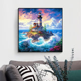 5D Diamond Art Kits for Adults Beginners Ocean Beacon,Sea Tower DIY Full Round Drill Diamond Painting Kits,Lighthouse Paint by Diamonds Dots Gem Art Easy,Home Wall Decor 14X14 Inch Acelii