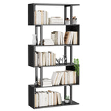 Gadroad 5-Tier Geometric Bookcase,S Shaped Bookshelf, Wood Decorative Storage Shelving, Modern Freestanding Display Shelves, Tall Book Shelf Unit for Living Room Bedroom, Black Gadroad