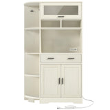 DWVO Kitchen Pantry Cabinet with Drawer, 67" Farmhouse Baker Rack with Power Outlets, Buffet Sideboard w/Microwave Stand, Cupboard Hutch Storage Cabinet for Kitchen, Living Room, Dining Room (White) DWVO