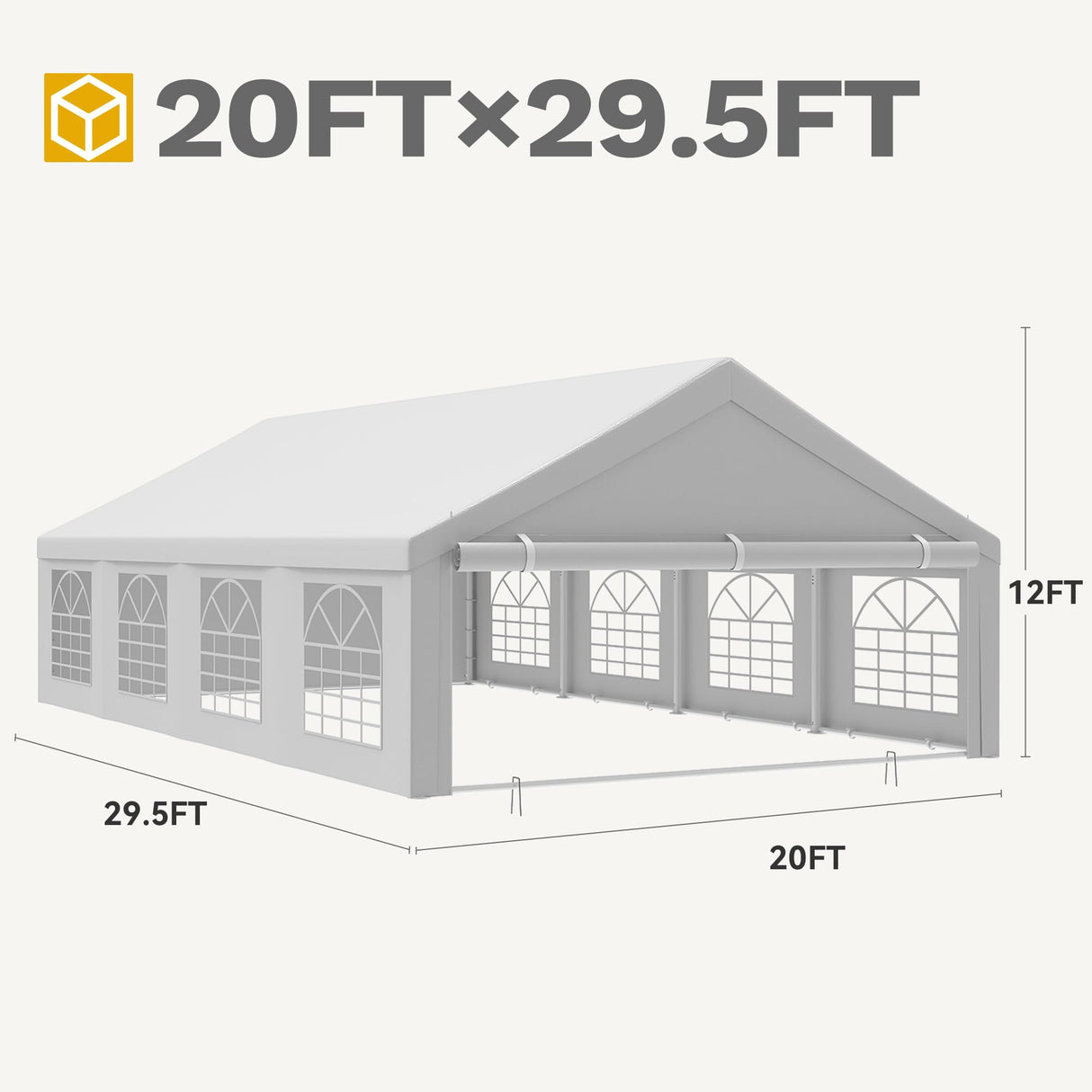 DWVO 20x30FT Large Party Tent Outdoor Heavy Duty Wedding Event Shelters Upgraded Galvanized Canopy with Large White Roof, Removable PVC Sidewalls & 3 Storage Bag DWVO