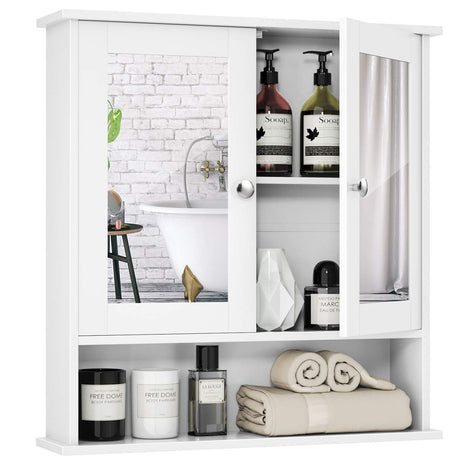 Tangkula Bathroom Cabinet, Wall Mount Storage Cabinet with Double Mirror Doors, Wood Medicine Cabinet(White) Tangkula