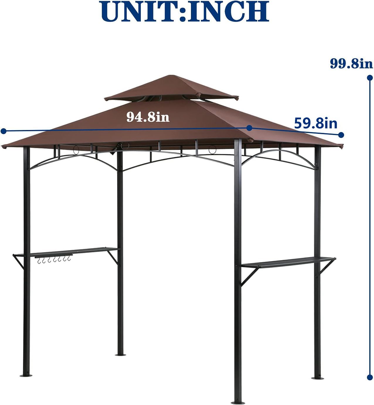 8’ x 5’ Grill Gazebo Outdoor Grill Canopy Waterproof BBQ Gazebo Canopy Tent with Double Roof Shelves Hooks for Patio Backyard Outdoor Bbq Party, Brown - WoodArtSupply