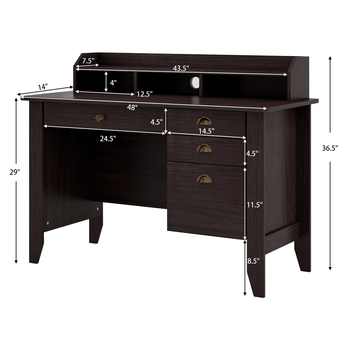 Safeplus 48" Computer Desk with 4 Storage Drawers and Hutch Wood Executive Table for PC Laptop Safeplus