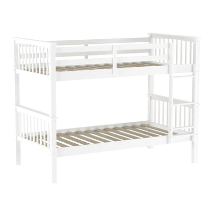 Walker Edison White Solid Wood Twin Over Twin Bunk Bed with Guardrails and Ladder - WoodArtSupply