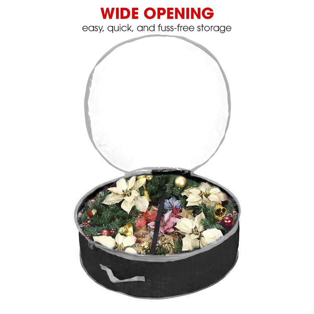 Primode Christmas Wreath Storage Bag 48" with Clear Window | Extra Large Garland Xmas Wreath Container | Durable 600D Oxford Material | XL Huge 48” Holiday Wreath Bags Box (Black)