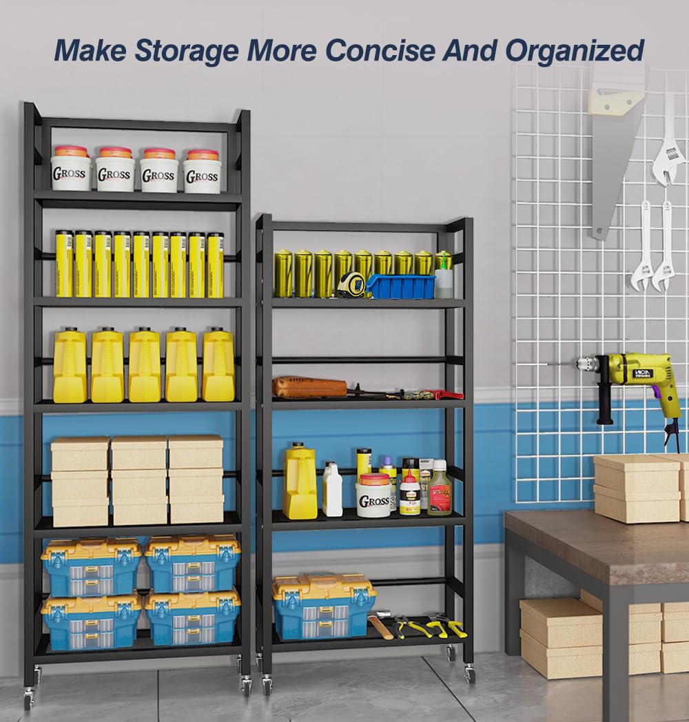 MRRcute 4 Tier 1000LBS Storage Shelves Heavy Duty, Storage Racks and Shelving, Standing Storage Shelf Units, Utility Shelf with Wheels, Metal Shelves for Garage, Kitchen, Living Room, and Pantry. MRRcute