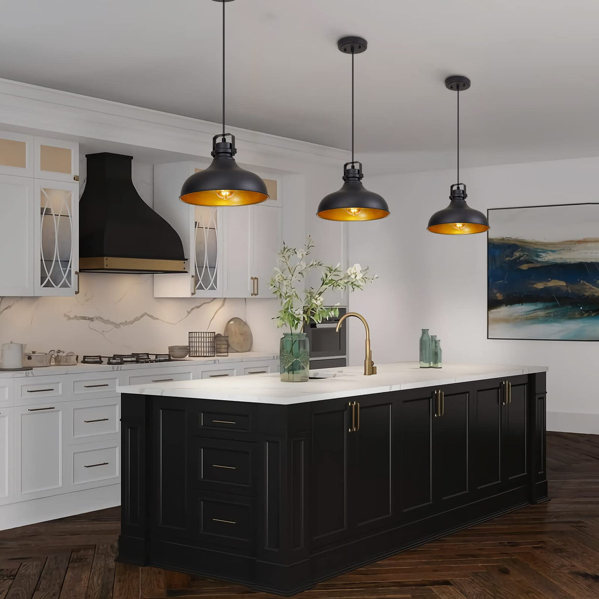 ALAISLYC Black Farmhouse Pendant Lights Matte Pendant Lighting for Kitchen Island Industrial Adjustable Height Vintage Dome Hanging Light Fixtures for Barn, Dining Room 3 Packs ALAISLYC