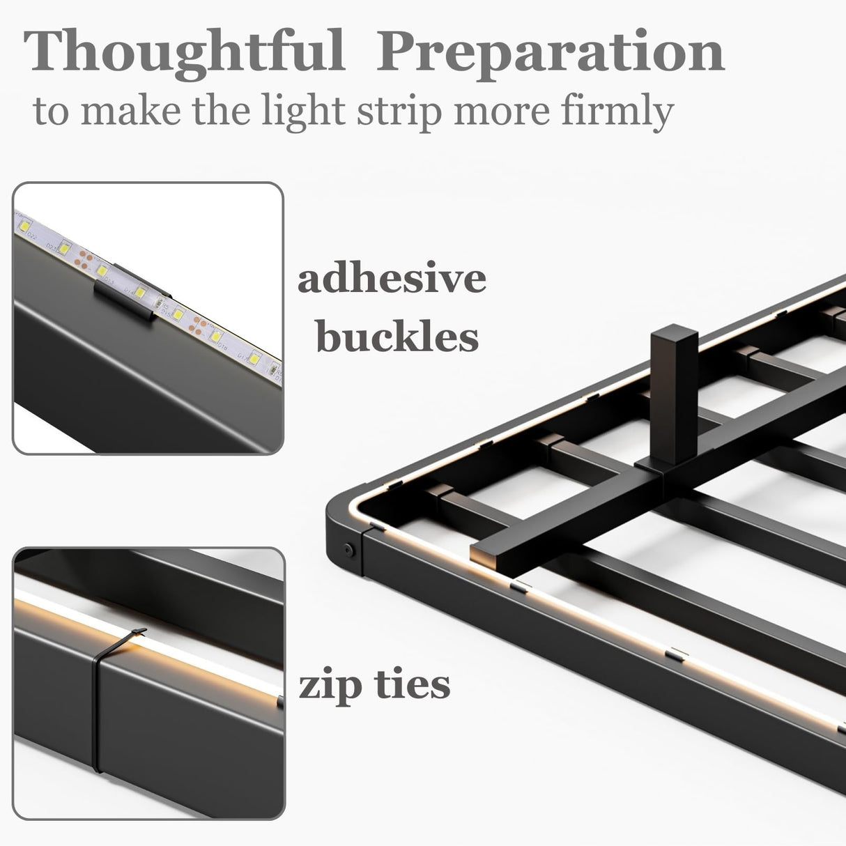 FDLOGW 8 in High Floating Bed Frame King with Led Lights & Charging Station, Metal Platform King Floating Bed Frame No Box Spring Needed, Heavy Duty, Noise Free FDLOGW