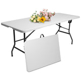USEFULTEK Plastic Folding Table 6ft for Camping, Party, Dining, Barbecue, Picnic with Carrying Handle, Locks - White USEFULTEK